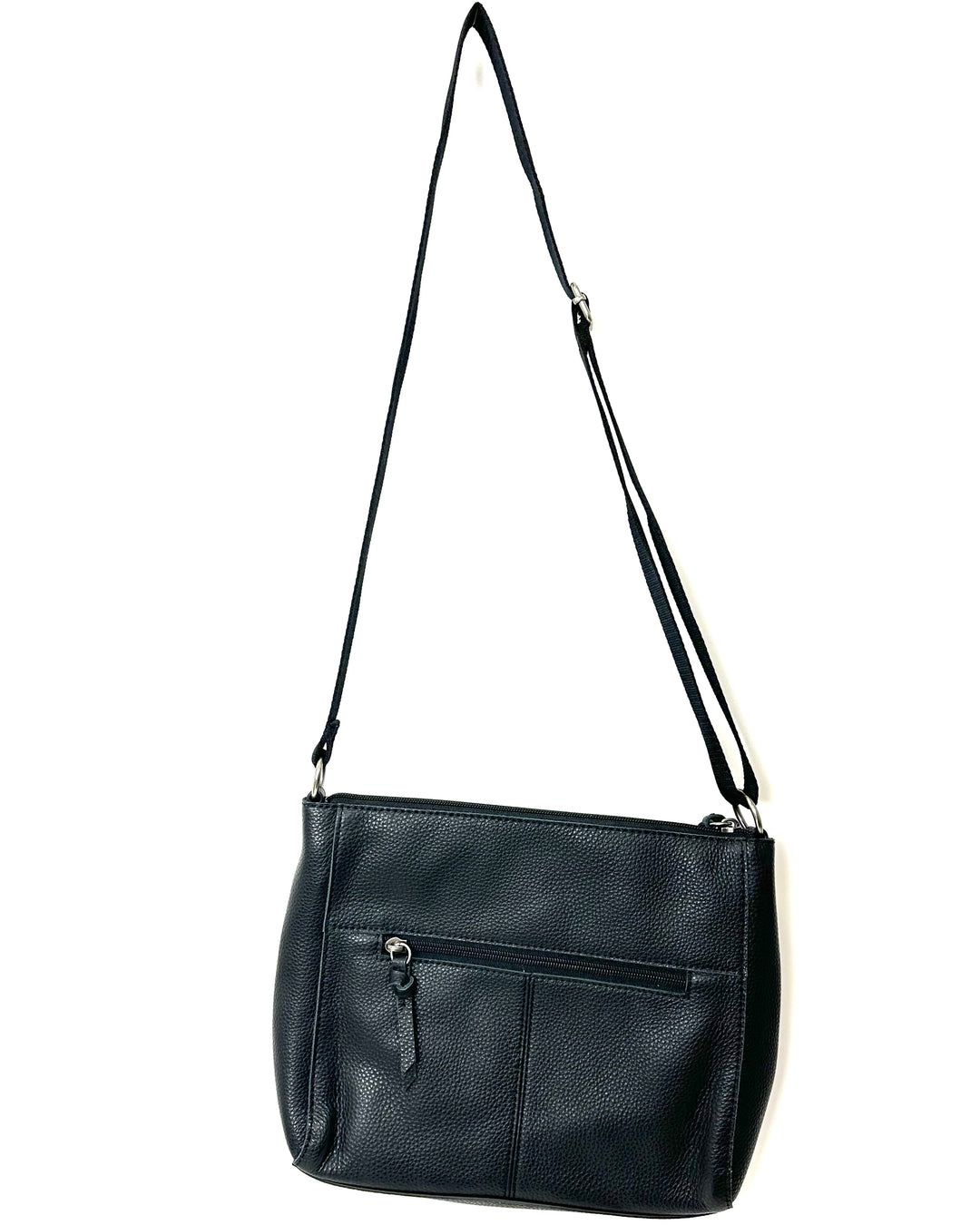 Black Leather Shoulder Bag With Adjustable Strap