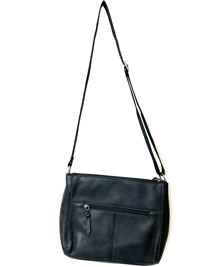 Black Leather Shoulder Bag With Adjustable Strap