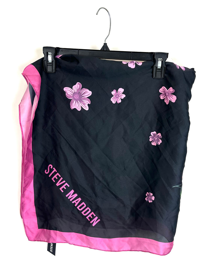 Black and Pink Rose Pattern Scarf