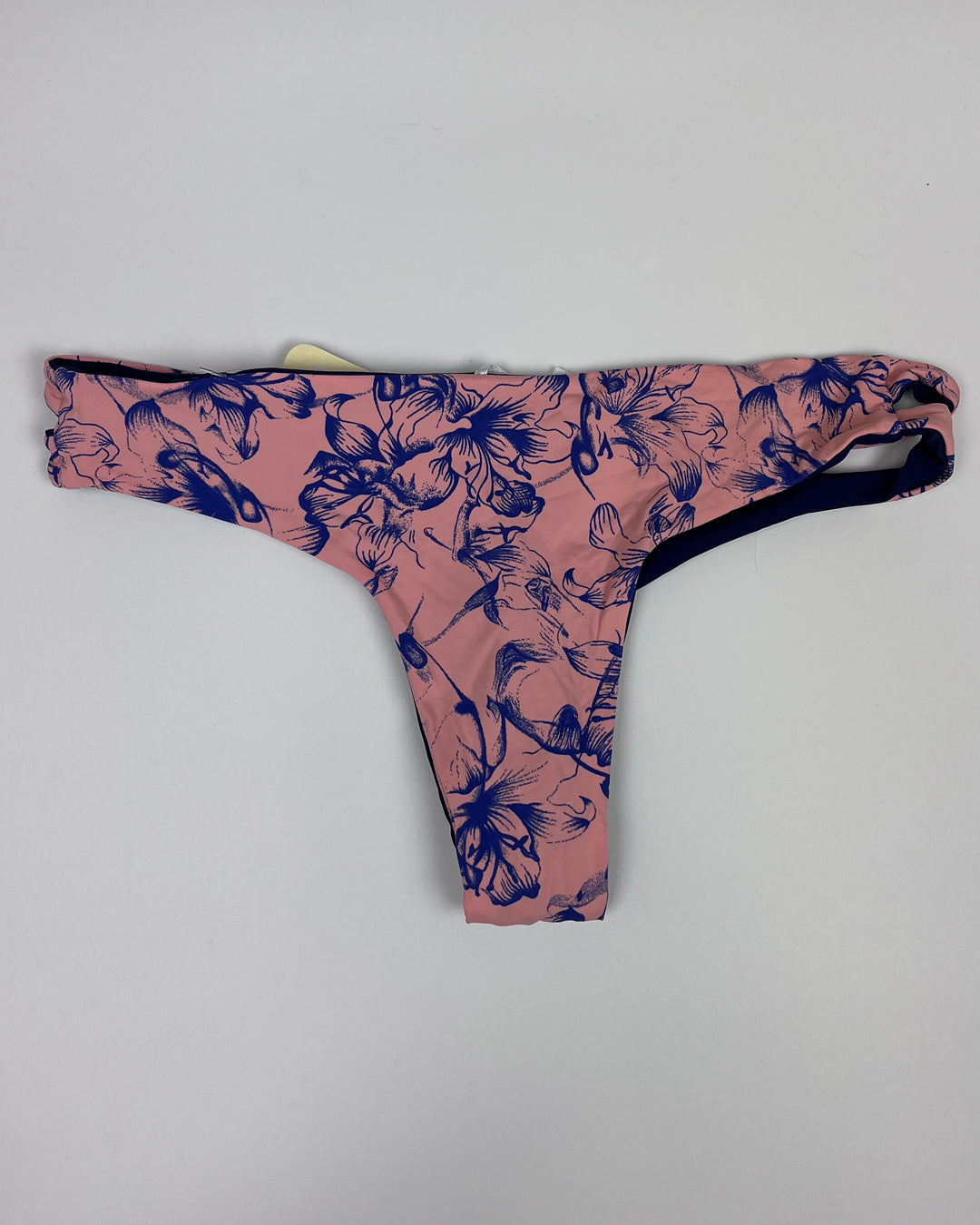 Dusty Pink and Blue Floral Side Cut Out Brazilian Bikini Bottom - Small