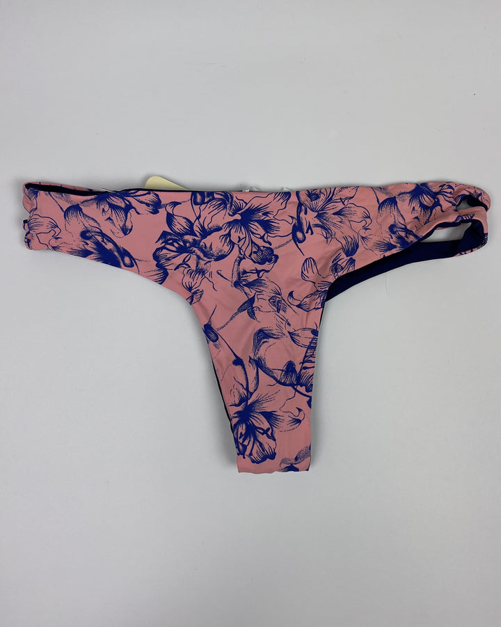 Dusty Pink and Blue Floral Side Cut Out Brazilian Bikini Bottom - Small