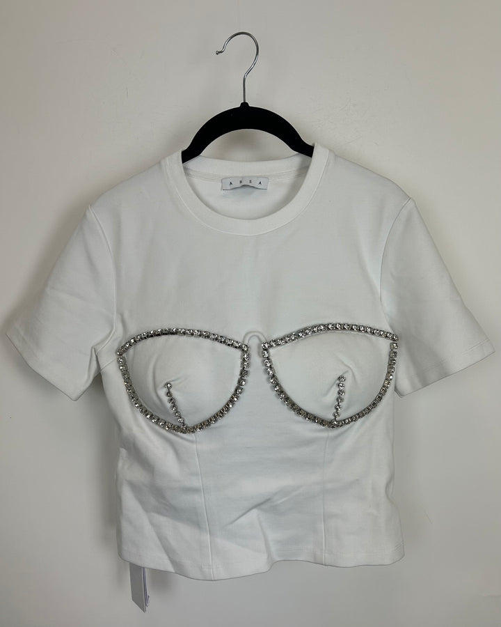 White Gem Stone Bustier T-Shirt - Size 4/6 and and 6/8