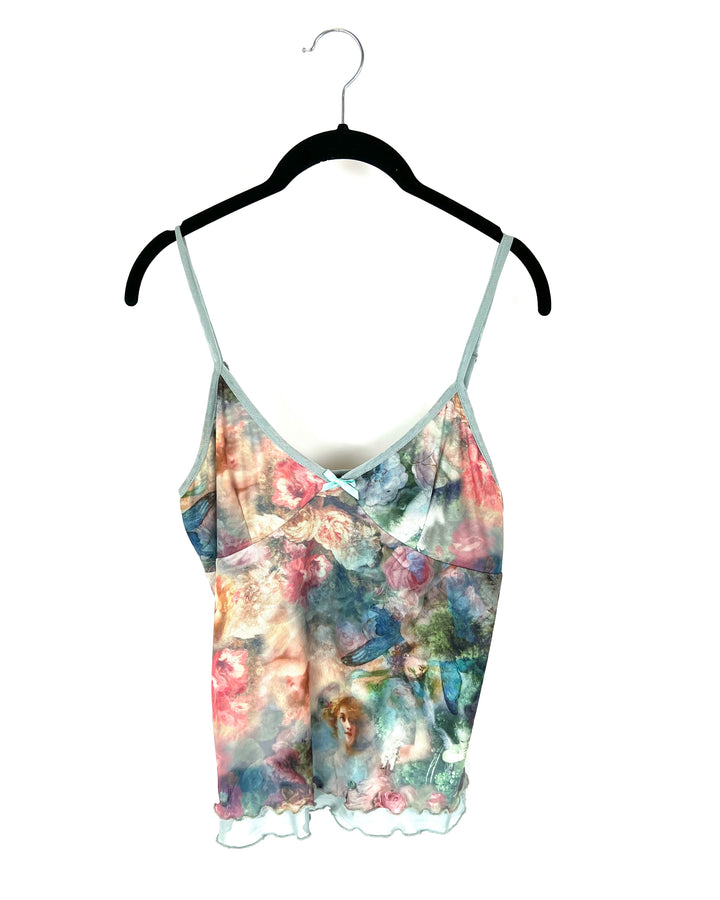 Blue Mesh Printed Tank Top - Size 4/6