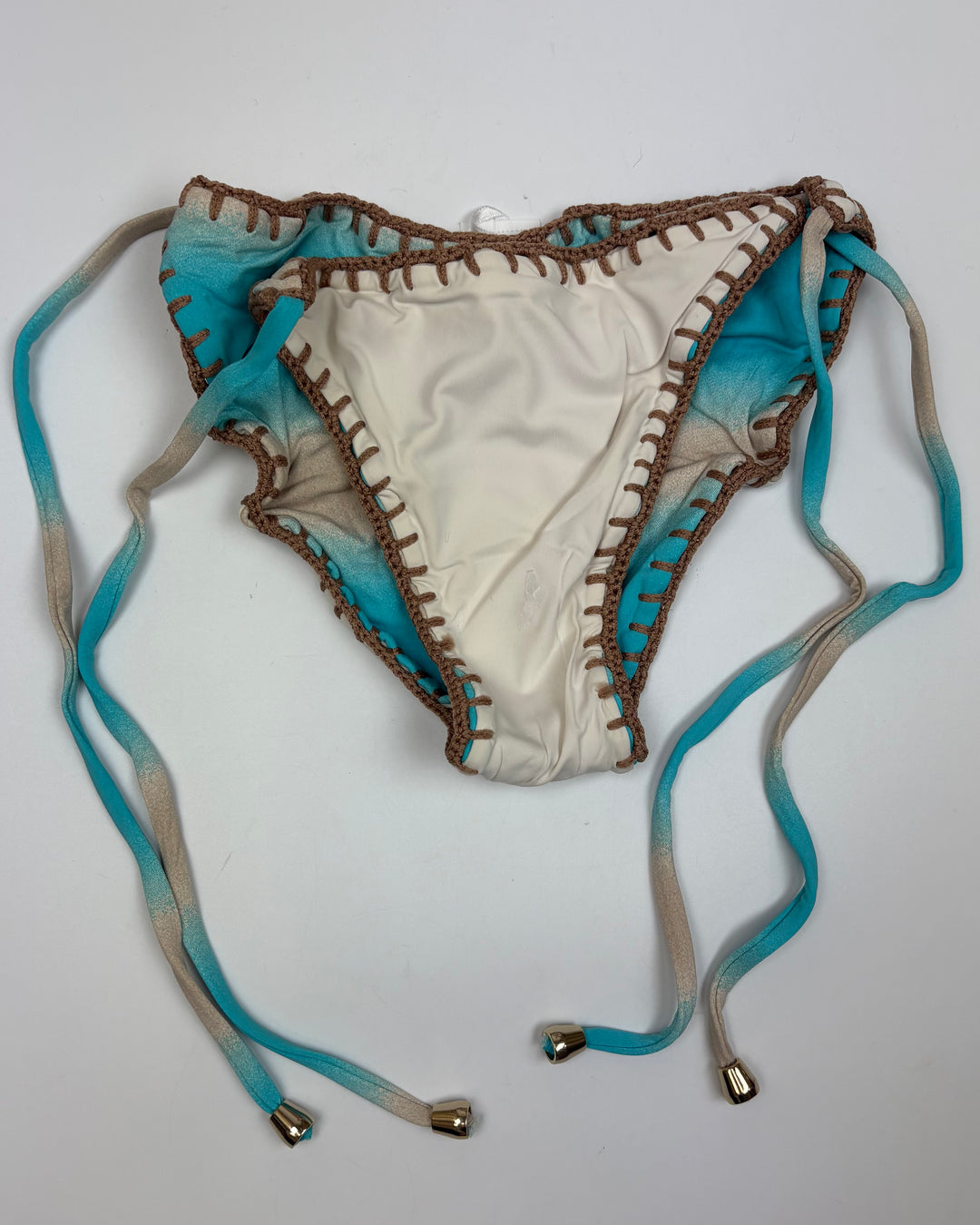 Sky Blue and Ivory Reversible Crochet Scrunch Tie Bikini Bottom - XS, XL