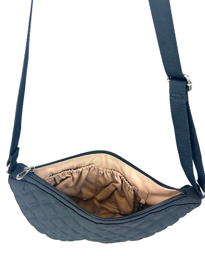 Black Quilted Crescent Shoulder Bag