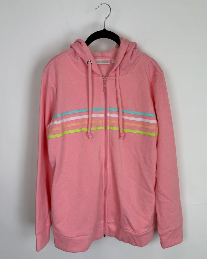 Pink Striped Zip Up Jacket - Size 6/8