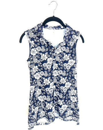 Navy Floral Activewear Top - Size 2/4 and 4/6