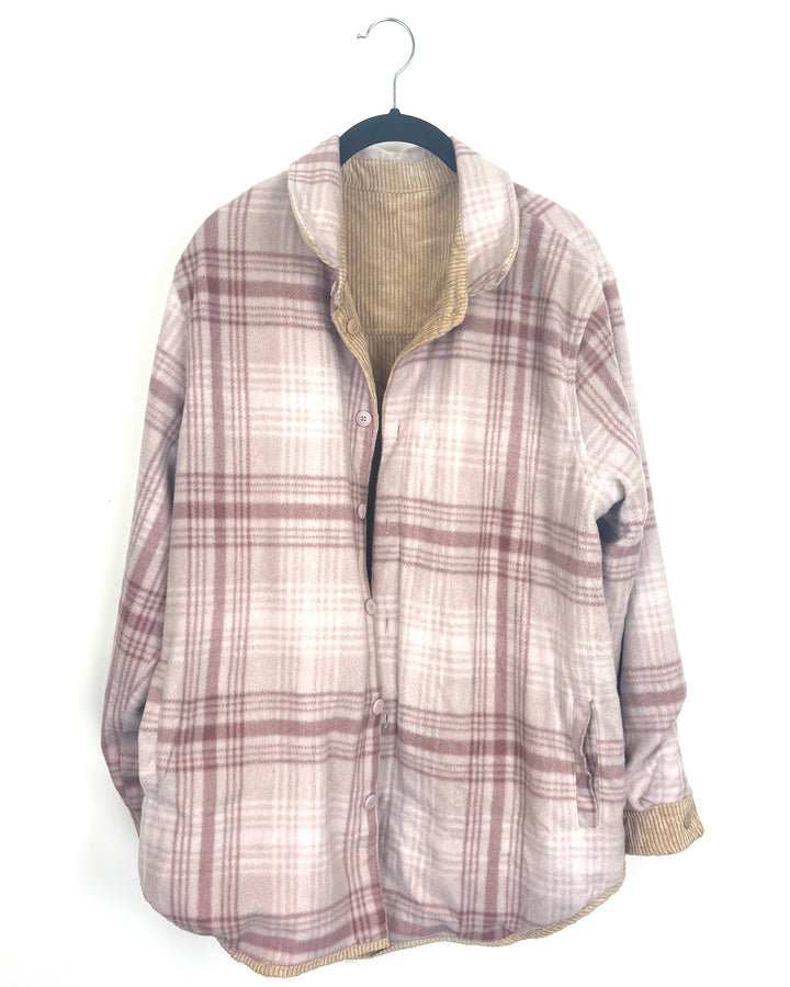 Reversible Tan Corduroy/ Pink Plaid Fleece Jacket - Size 8/10