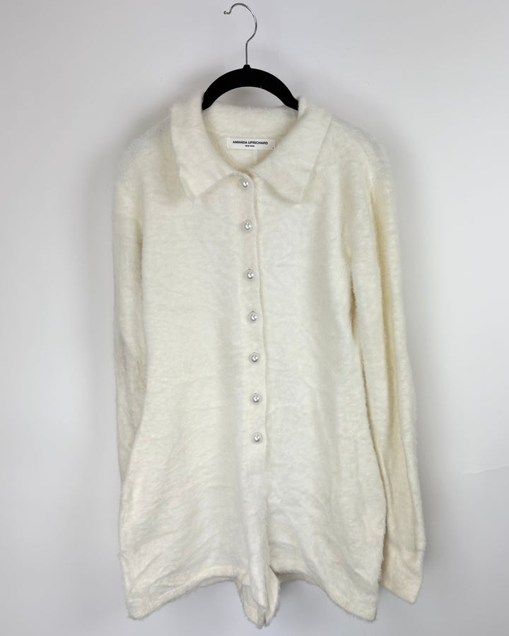 Amanda Uprichard Cream Brushed Faux Fur Romper - Small