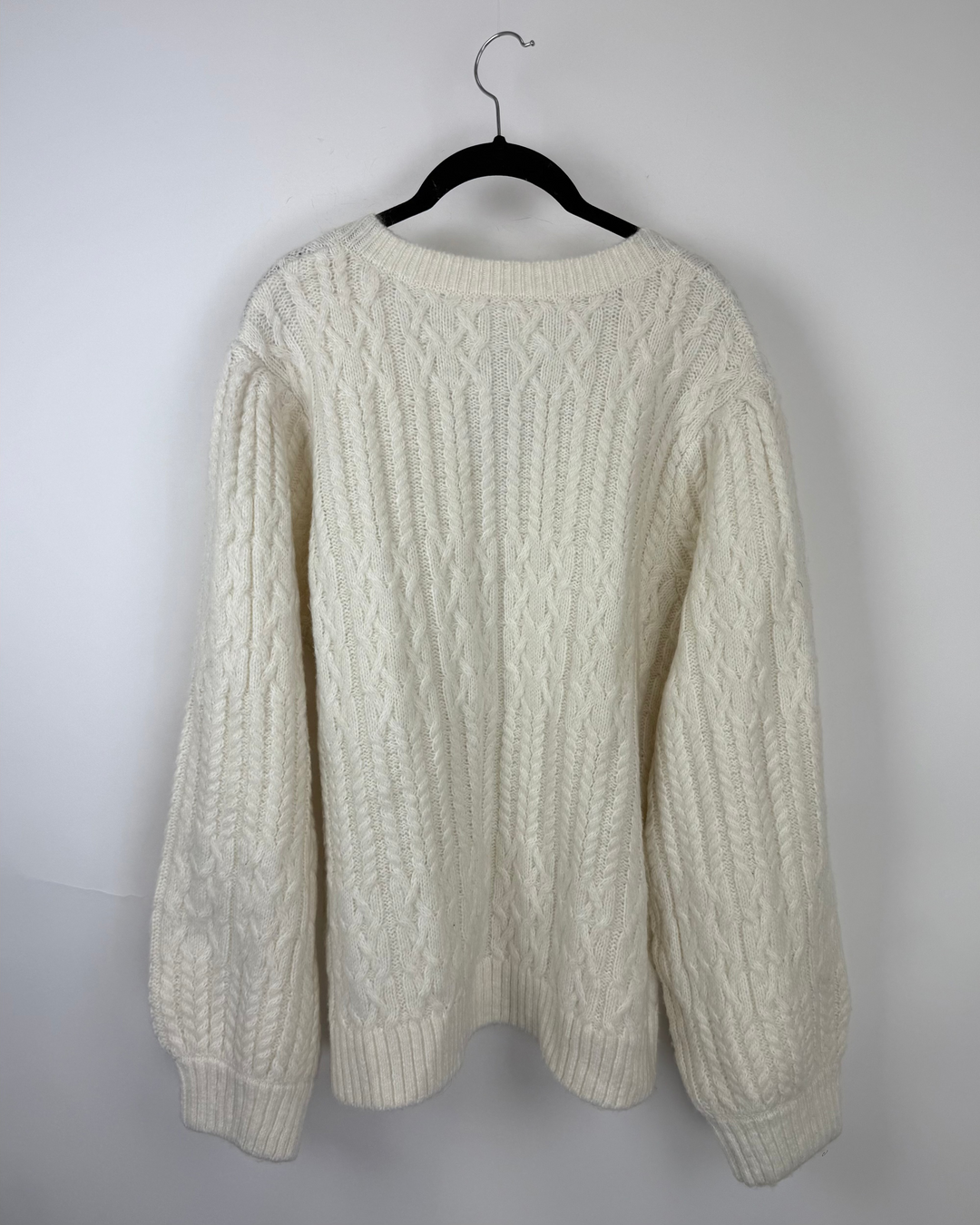 White Pearl Cable Knit Sweater - Large