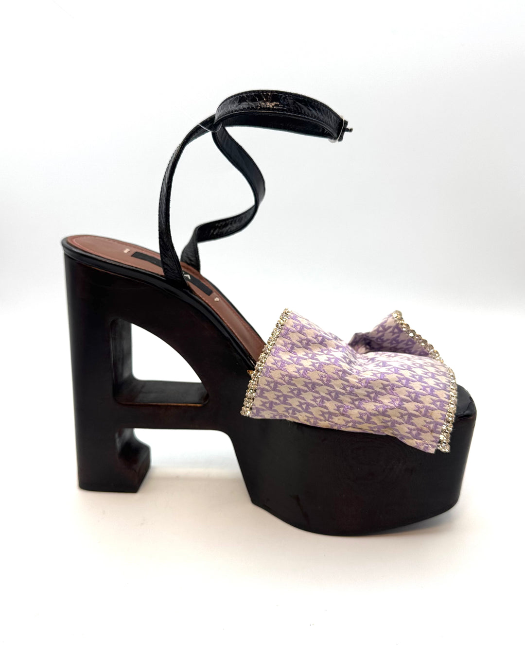 Lavender Purple Ruffle Monogram Platform Sandal - Size 41