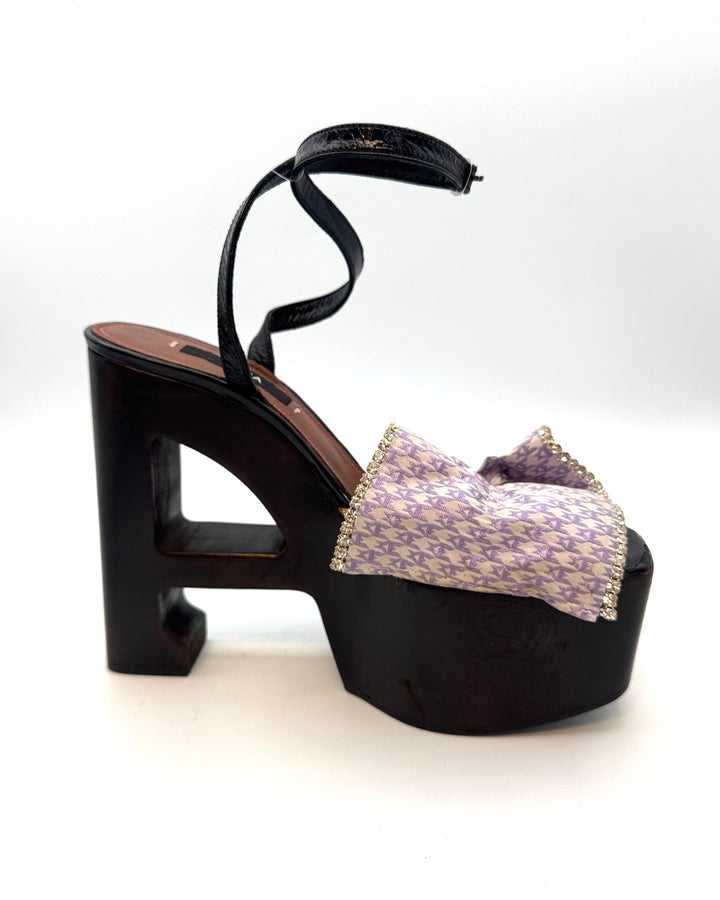 Lavender Purple Ruffle Monogram Platform Sandal - Size 41