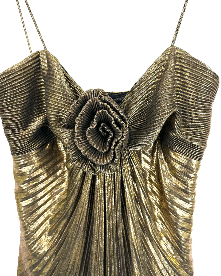 Mac Duggal Gold Pleated Dress - Size 2