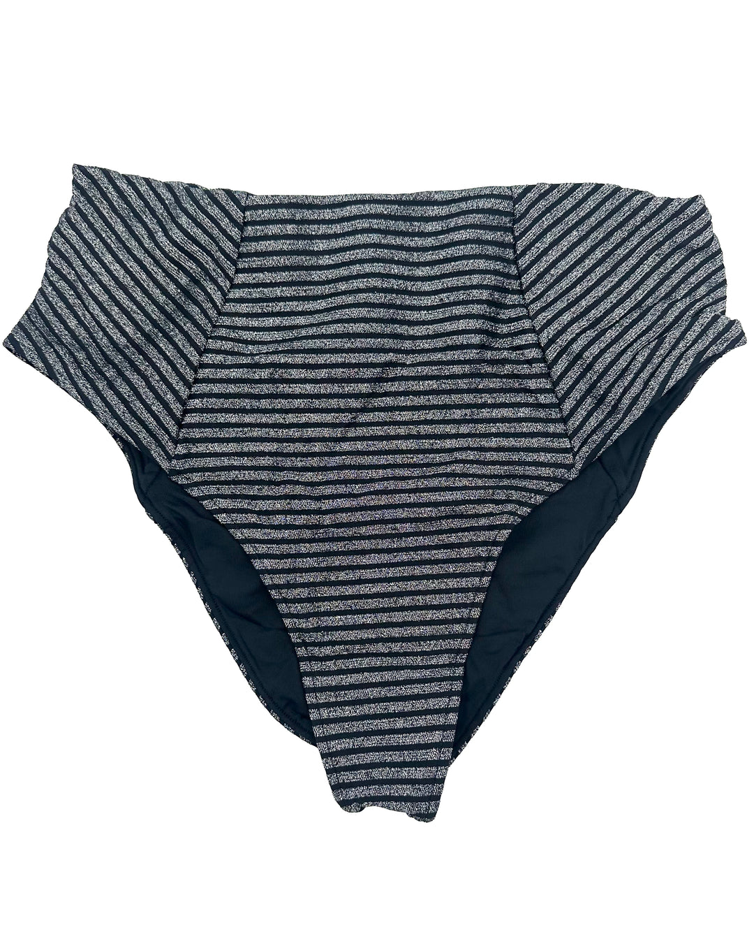 Metallic Black High Waist Moderate Coverage Bikini Bottom - XS, S, M, XL, XXL