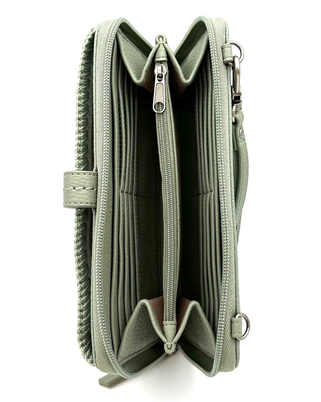 Sage Green Leather & Suede Wallet/Wristlet/Crossbody Bag