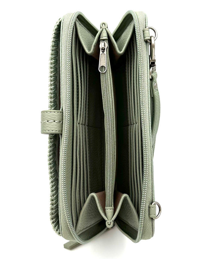 Sage Green Leather & Suede Wallet/Wristlet/Crossbody Bag