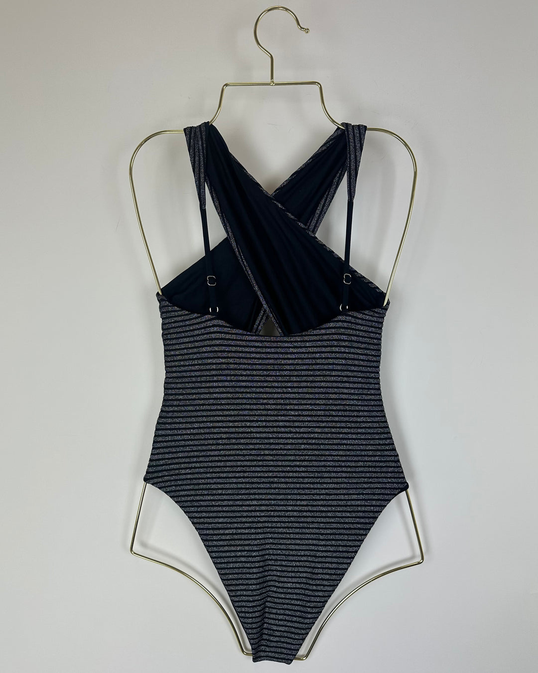 Metallic Black Halter One Piece Swimsuit -  XS
