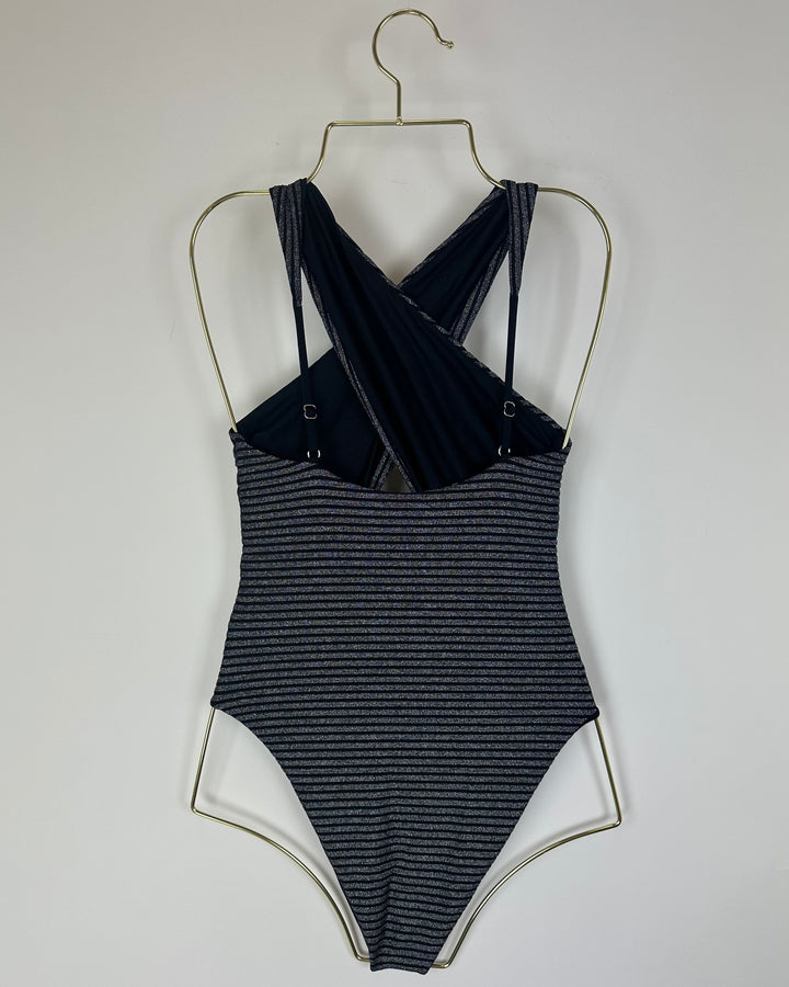 Metallic Black Halter One Piece Swimsuit -  XS
