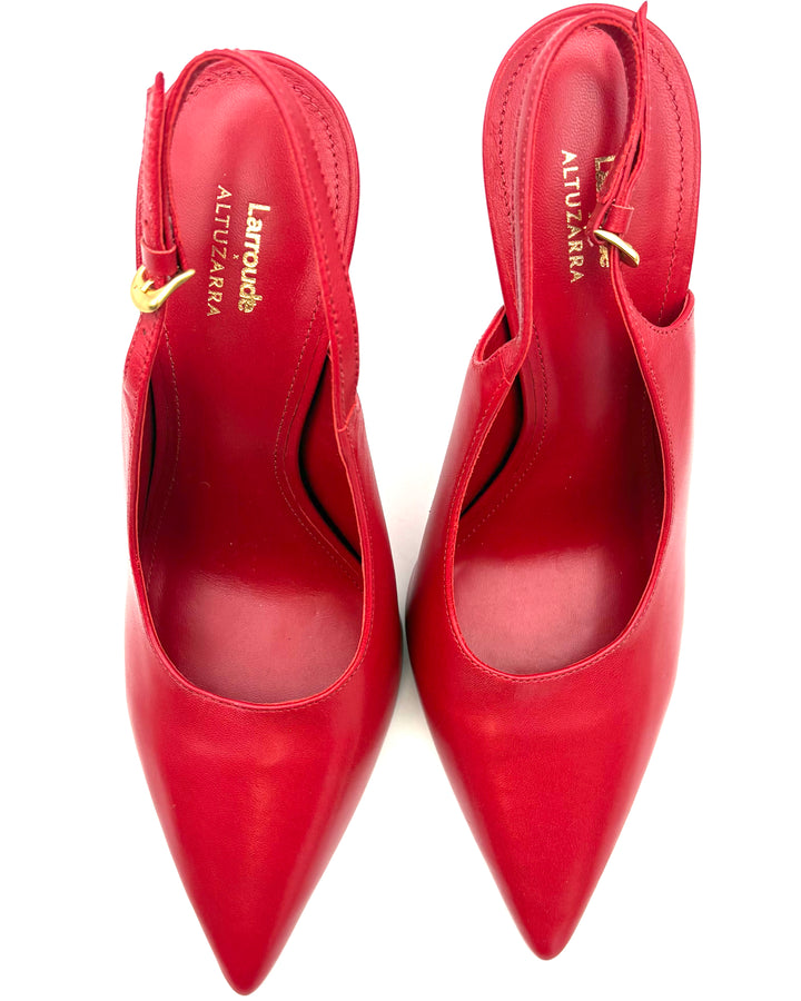 Red Leather Slingback Heels - Size 7
