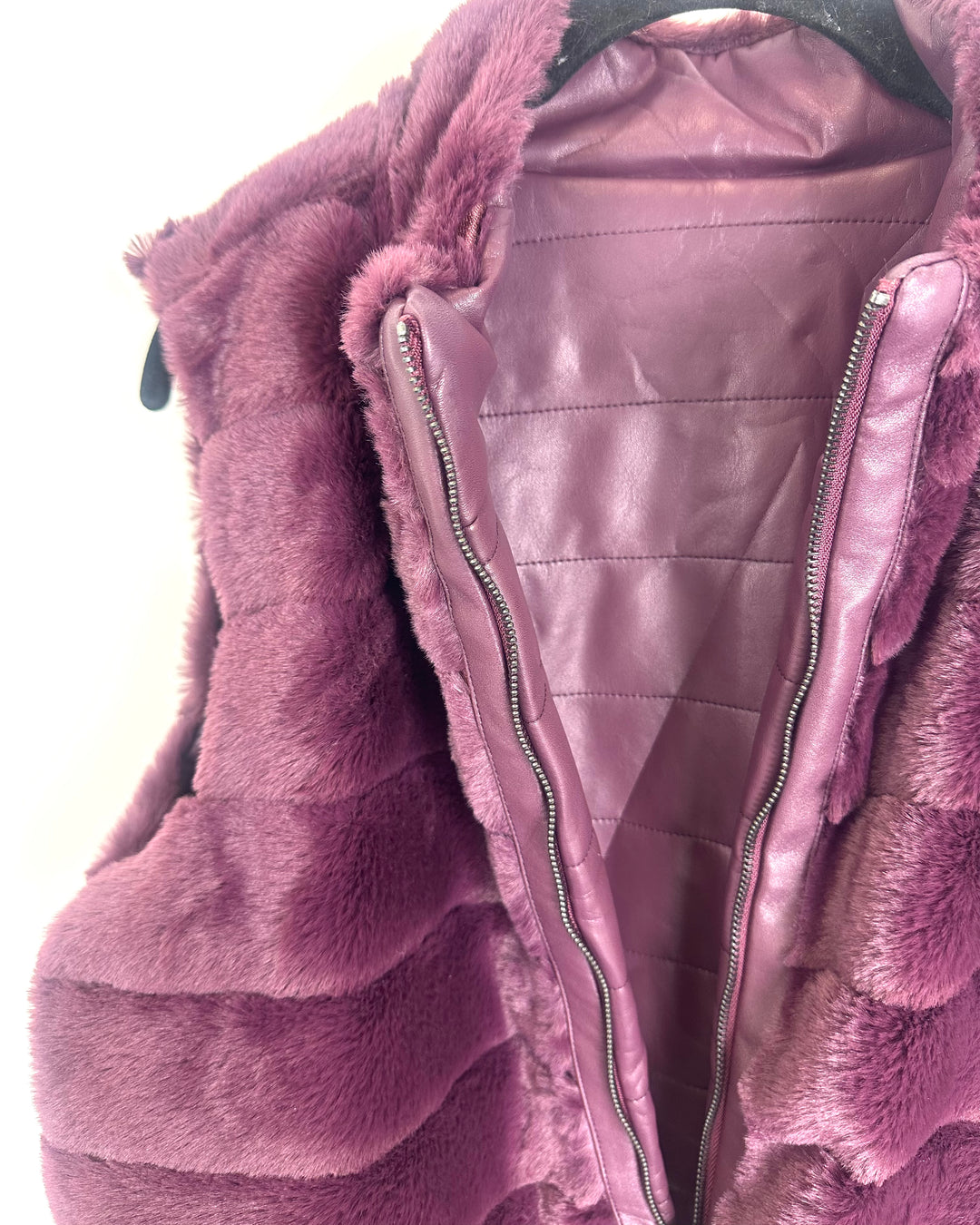 Maroon Reversible Fluffy & Faux Leather Vest - Size 6/8