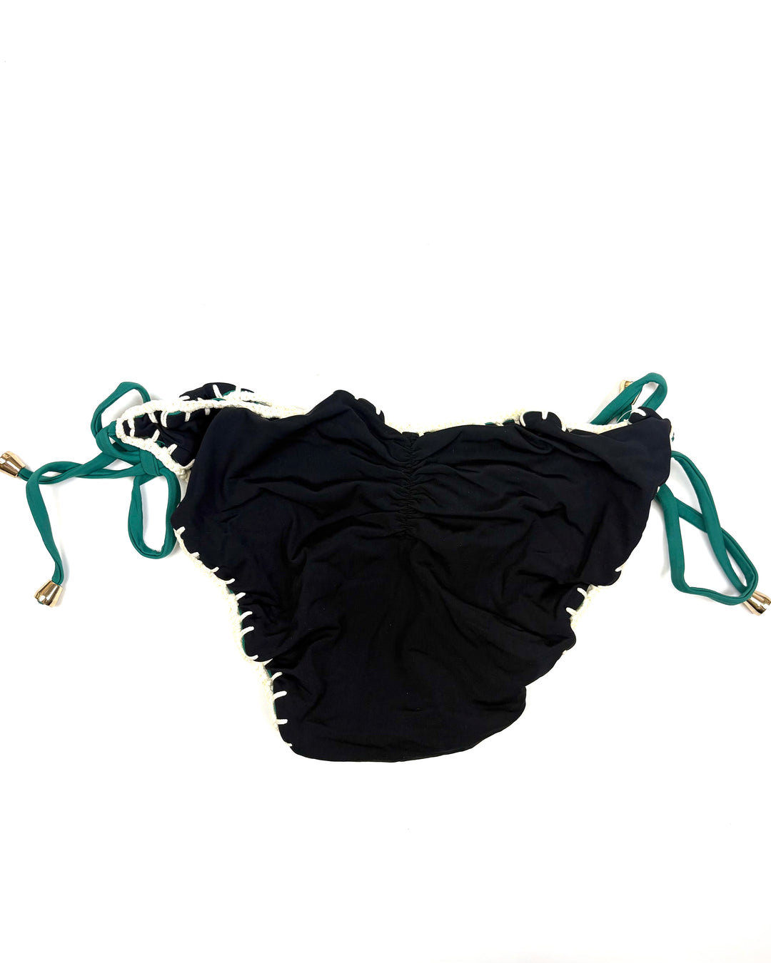 Emerald Green and Black Reversible Crochet String Bikini Bottom - XL
