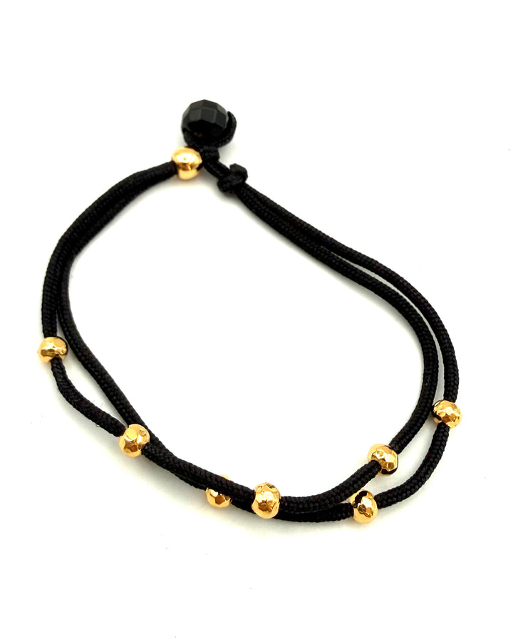 Black Rope Bracelet with Gold Beads