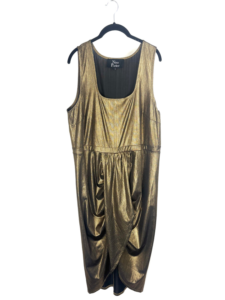 Metallic Faux Wrap Dress - Size 2X