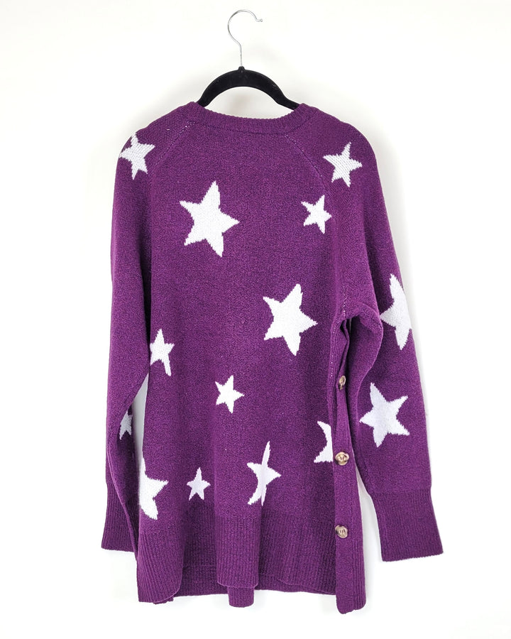Purple Star Print Sweater - Size 6-8