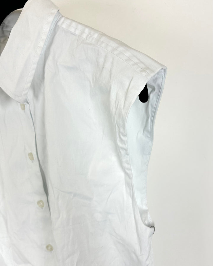 White Cap Sleeve Button Up Top - Small