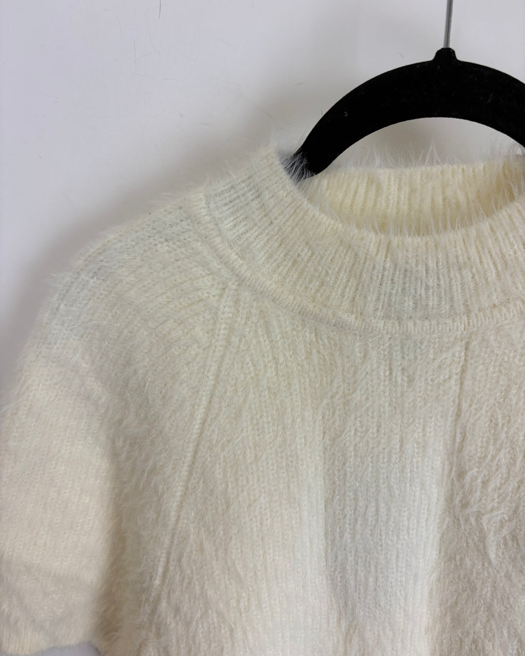Ivory Fuzzy Knit Mock Neck Top - Size 4/6 - Size 8/10