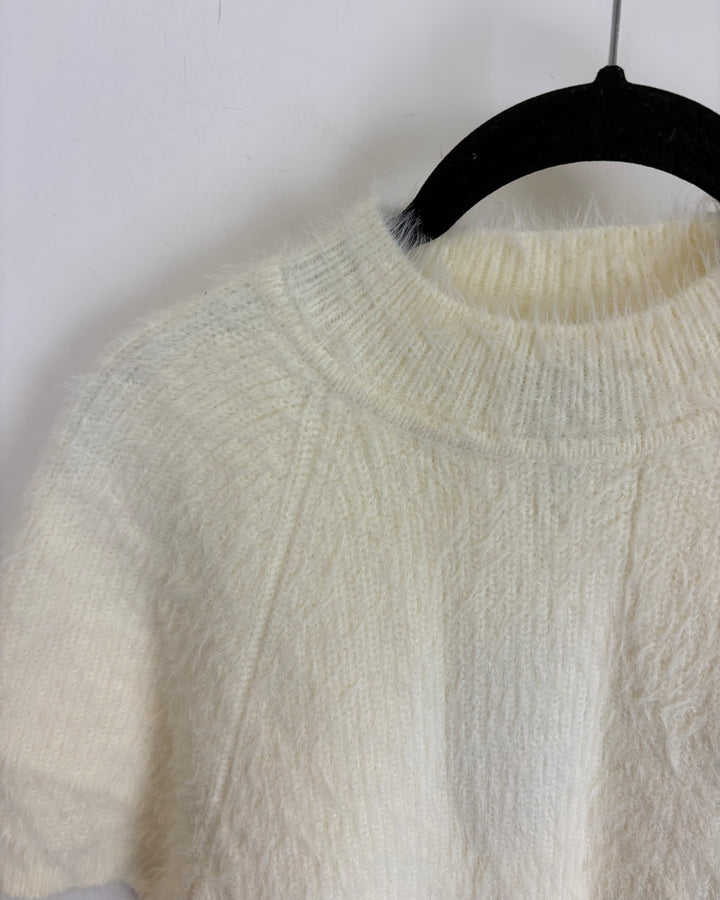 Ivory Fuzzy Knit Mock Neck Top - Size 4/6 - Size 8/10