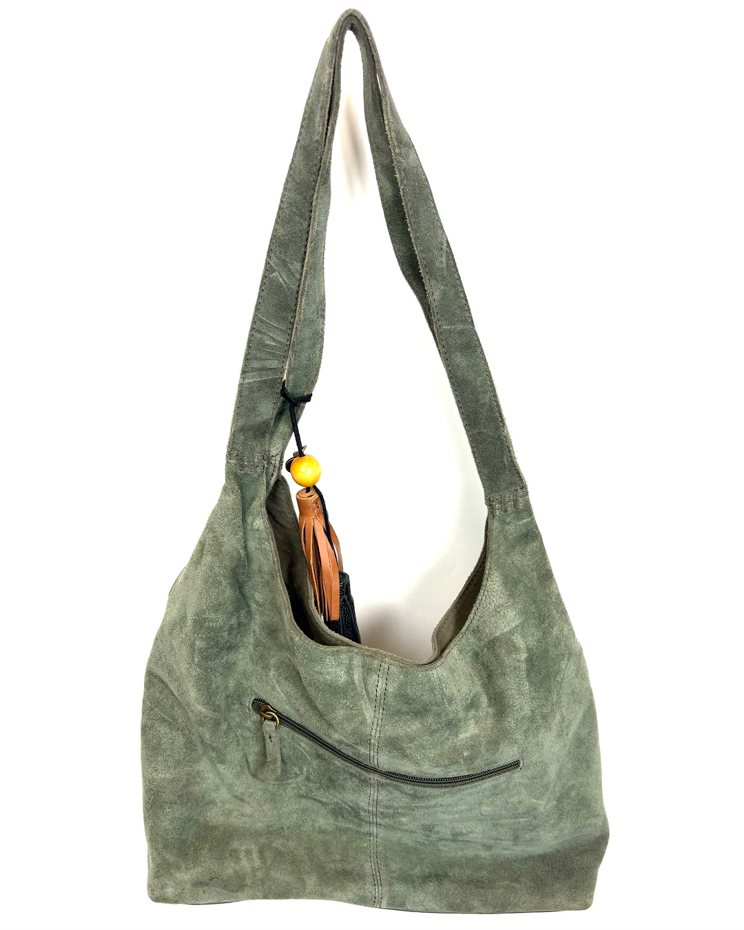 Dark Olive Green Suede Shoulder Bag