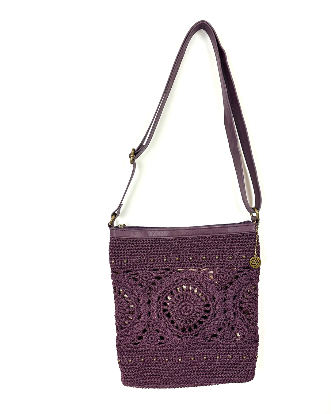 Plum Crochet Crossbody Tote Bag