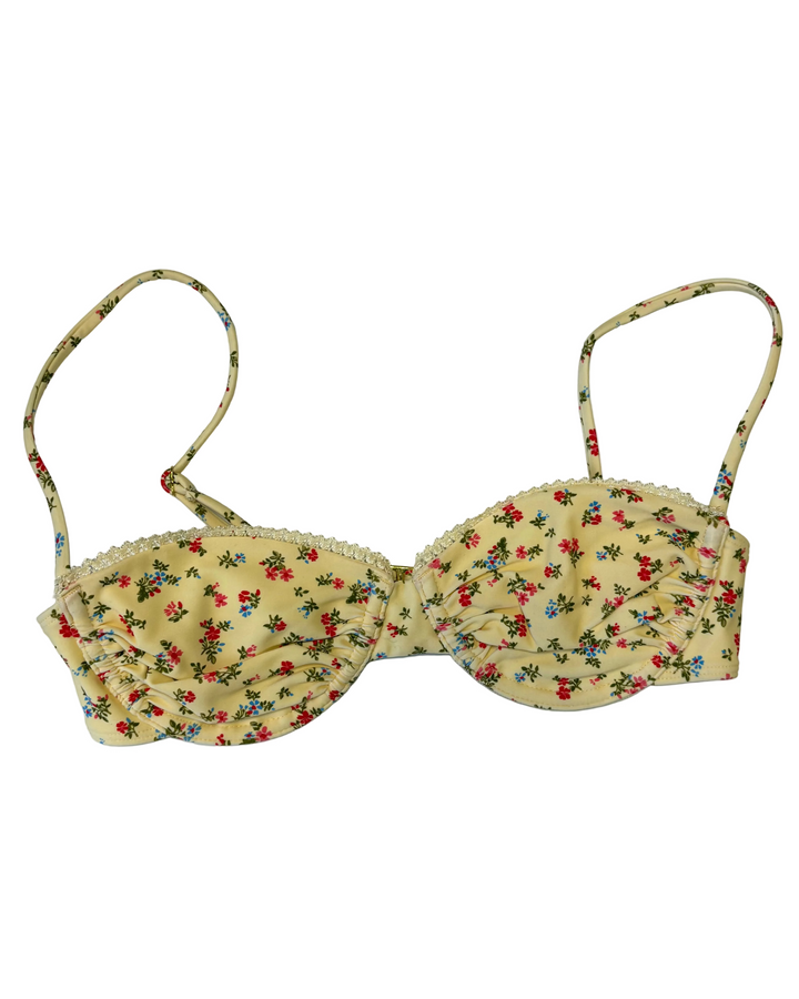 Yellow floral bra bikini top - XS, S