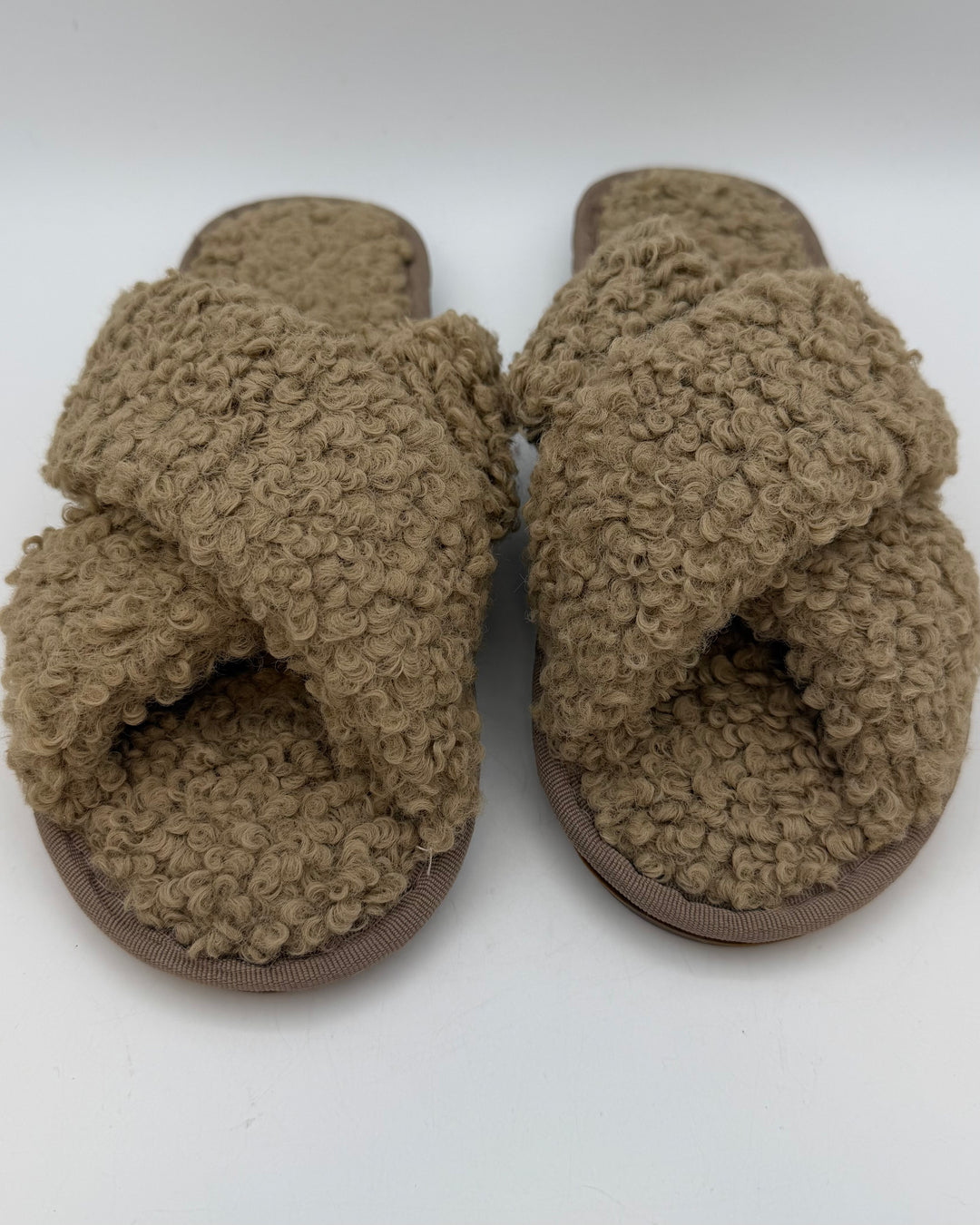 Open Toe Brown Fuzzy Slippers - Size 8/9