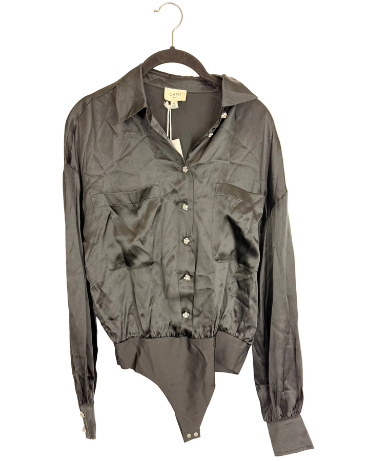 Black Flower Gemstone Button Up - Size 0/2