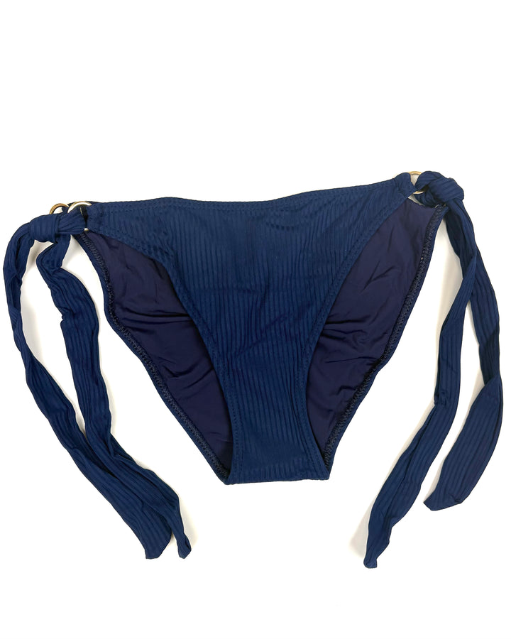 Classic Blue & Gold Ring Ribbed Bikini Bottom - Small