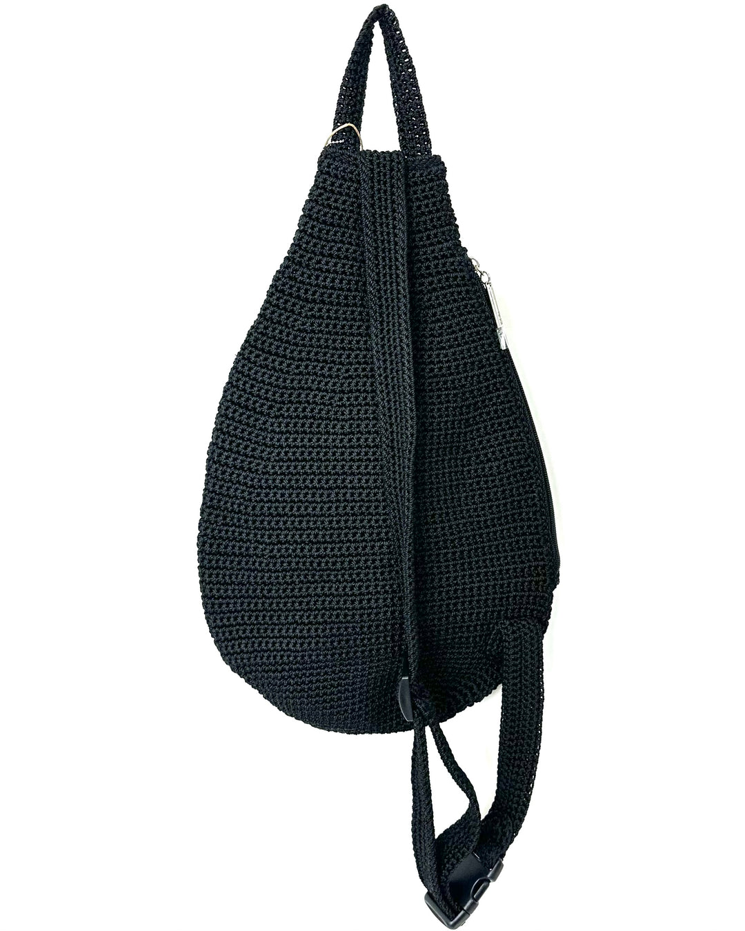 Black Crochet Sling Backpack With "MRH" Initials