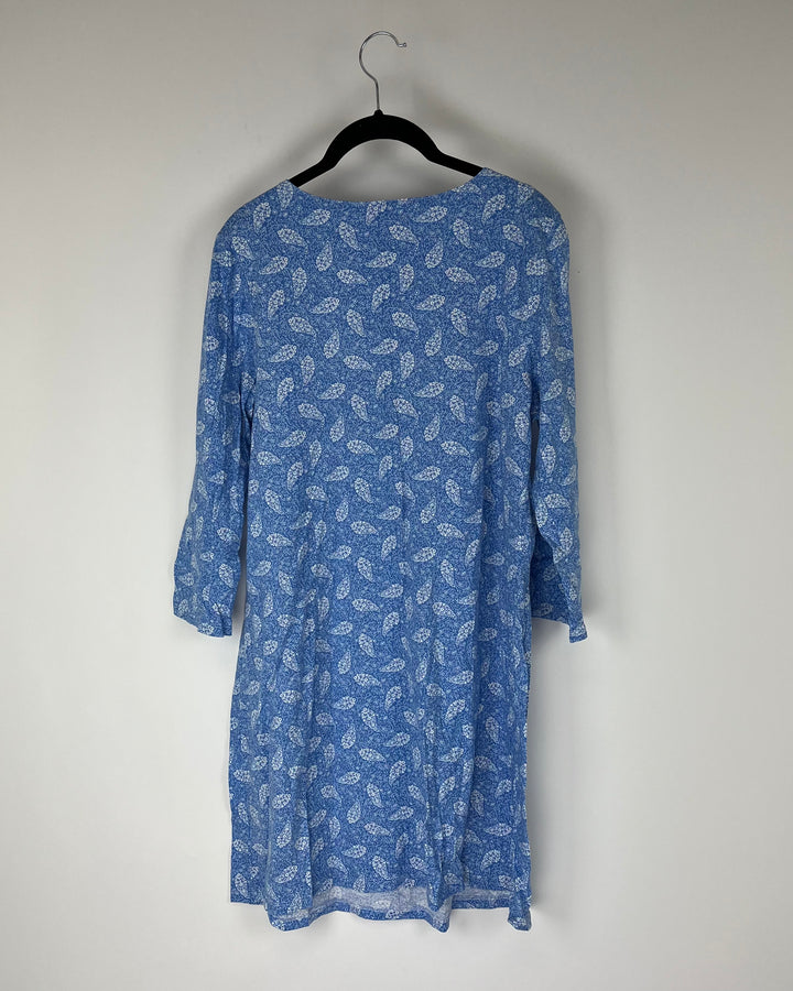 Blue Floral Print Quarter Sleeve Nightgown - Small