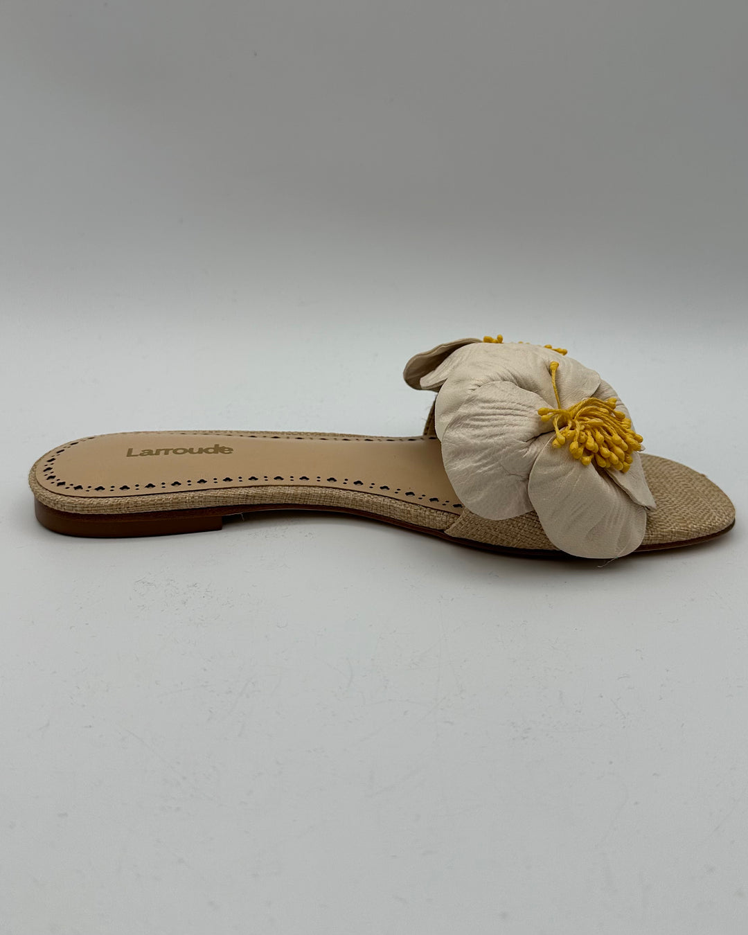 Ivory and Raffia Floral Sandals - Size 6.5