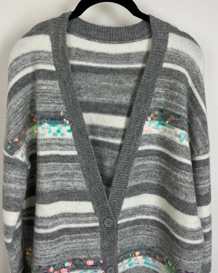 Grey Stripped Sequin Cardigan - Size 8/10