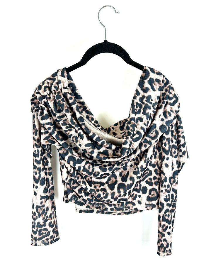 Cheetah Print Off The Shoulder Long Sleeve Top - Medium And Extra Large