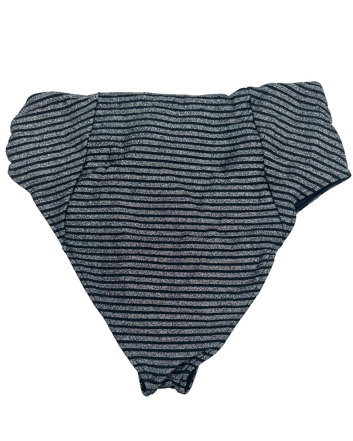 Metallic Black High Waist Moderate Coverage Bikini Bottom - XS, S, M, XL, XXL
