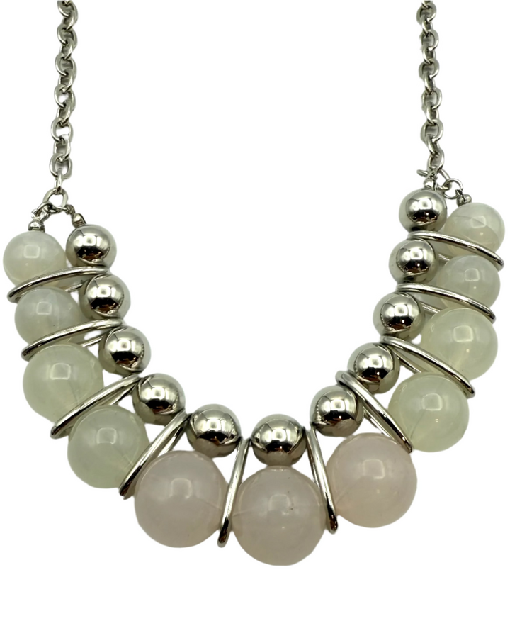 Silver Beaded Gemstone Statement Necklace