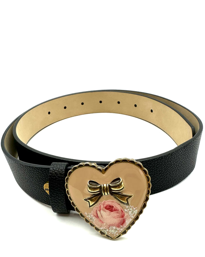 Black Belt with Gold Heart Buckle - Size Medium