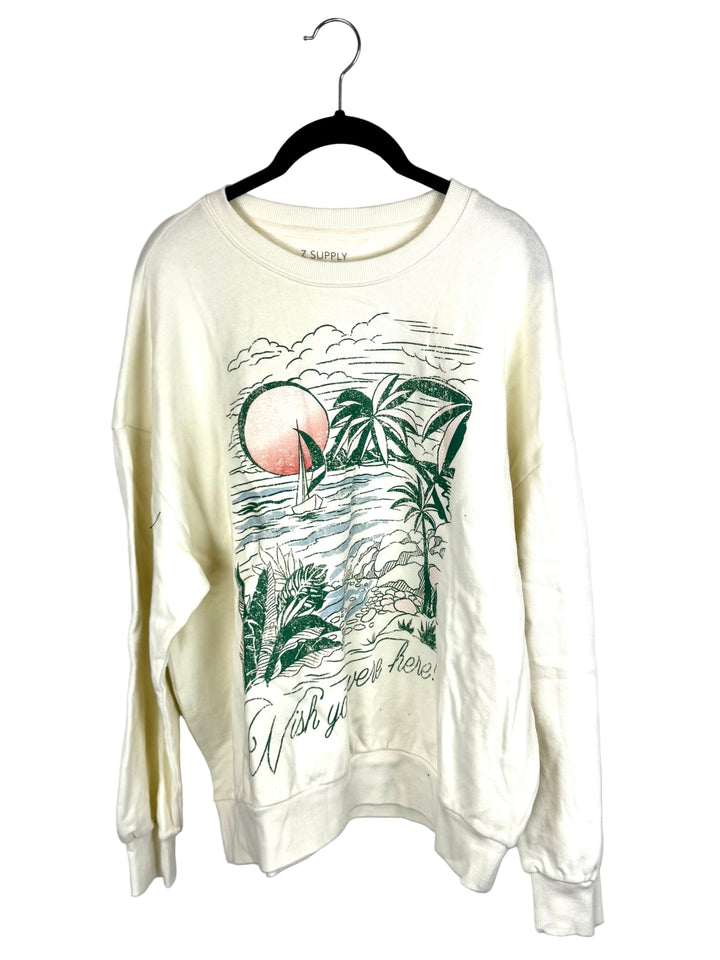 Cream Wish You Were Here Graphic Sweatshirt- Small