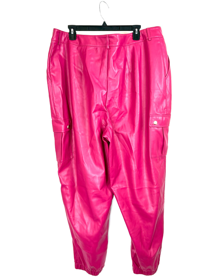 Magenta Faux Leather Jogger Pants - Size 2X