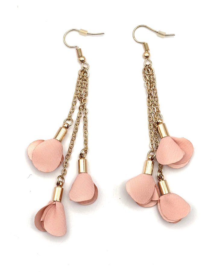 Gold and Pink Flower Petal Drop Dangle Earring