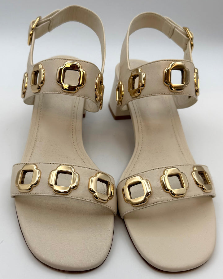 Ivory and Gold Buckle Sandals - Size 11