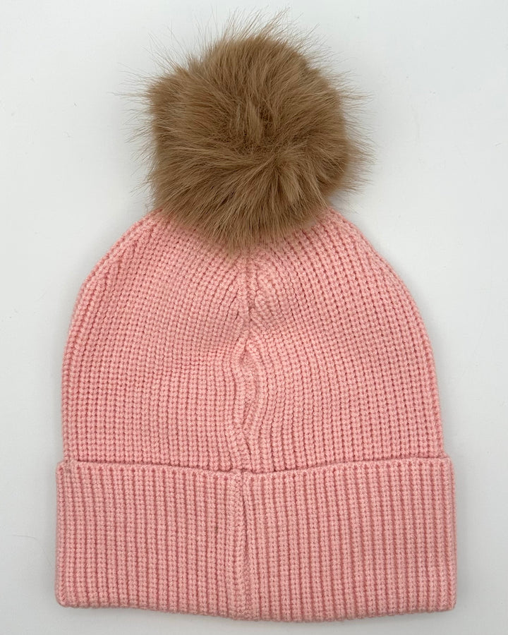 Blush Pink Knit Pom Pom Beanie